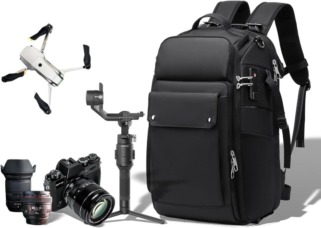 Camera Backpack Large, Waterproof Camera Bag for Mirrorless and DSLR with TSA Lock,Quick Access,17-Inch Laptop Compartment, Adjustable Straps - Fits Camera Stabilizer,Drone, Black