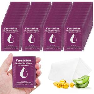 Feminine Wipes Individually Wrapped, Flushable Wipes Travel,Travel Wipes for Women,Feminine Care Wet Wipes Travel Size Vaginal Wipes for Adult, Girl and Homeless (unscent,50) Exp: 3/15/29