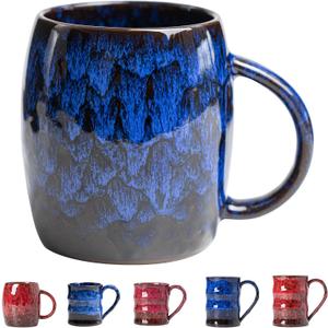 Midnight Blue Ceramic Coffee Mug 15oz - Handcrafted Artisan Mug with Large Comfortable Handle, Unique Design for Coffee Lovers, Dishwasher Safe