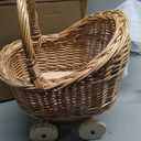 FRCOLOR Hand Woven Rattan Stroller, Wicker Baby Carriage for Baby Shower, Vintage Wicker Basket Flower Girl Baskets/Wedding Parties/Home Decoration/Flower Shop Display(13.77X10.43X7.48In), 46.00X37.00X26.50CM