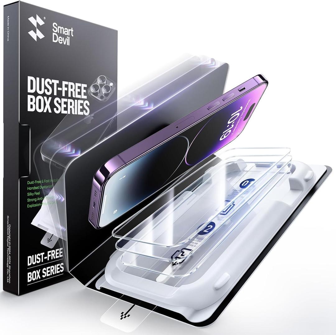 SMARTDEVIL 3 Pack Tempered Glass for iPhone 14 Pro Screen Protector, Military-Grade Shatterproof Protection, 9H Hardness, Fast & Easy Installation, Case Friendly Design