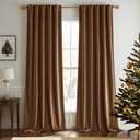 Woaboy Back Tab & Rod Pocket Velvet Curtains 90 Inches Long 2 Panels Set, Brown Classical Thermal Insulated Light Blocking Window Drapes for Bedroom Living Room Nursery Privacy, W52 x L90