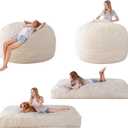MAXYOYO Giant Bean Bag Chair Bed for Adults, Includes Two Beds, Convertible Beanbag Folds from Lazy Chair to Floor Mattress Bed, Big Sofa Bed, High-Density Foam Filling, Machine Washable (King, Beige)