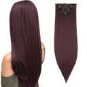 Benehair Clip in Hair Extensions 8PCS 26inch Long Straight Synthetic Hairpieces Wine Red Hair Extensions Double Weft Hairpieces for Women Full Head Cosplay Party Wedding Hairpiece