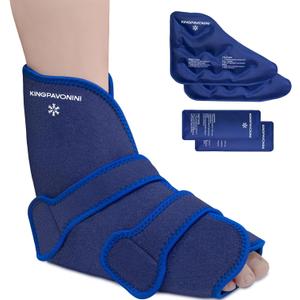 KingPavonini Ankle Foot Ice Pack Wrap for Sprained Ankle/Surgery Recovery, Reusable Gel Ice Packs for Feet Injuries, Plantar Fasciitis, Achilles Tendonitis, Hot/Cold Therapy, XL (1 Wrap+4 Gel Packs)