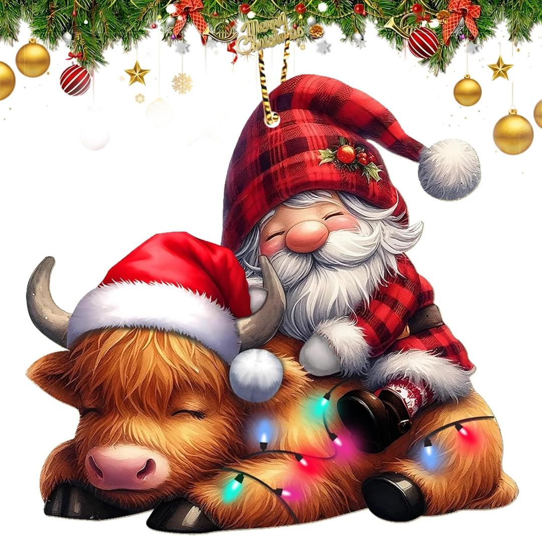 Funny Christmas Ornaments 2024, Highland Cow Ornament, Highland Cow Christmas Decoration, Cow Ornaments for Christmas Tree, Highland Cow Gifts for Cow Lover (Santa-Cow)
