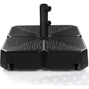 FRUITEAM Umbrella Base with Wheels, 110 LBS Heavy Duty Patio Umbrella Stand, Fillable Weighted Umbrella Base Holder for Patio, Deck, Poolside, Rust-Resistant and Windproof Design - Black
