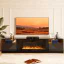 MXV 80" Fireplace TV Stand for TVs Up to 90", LED Light Entertainment Center with 36" Electric Fireplace, Modern Wood Texture TV Media Console with Highlight Storage Cabinet, Black+Black