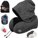 Travel Pillow with Extra Large Hood for Airplane Long Flights Privacy and Comfort Memory Foam with Skin-Friendly Cover for Road Trip Head&Neck Support for Plane Office Cars Sleeping & Rest (Grey)