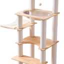 SHENGOCASE Modern Natural Wooden Wood Cat Tree Tower Condo, Extra Large Top Platform Perch, 57" Tall, Big Clear Capsule Bowl Bed, for Maine Coon Indoor Cats 57 Inches - Solid Wood