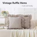 Aryeleay 2 Pack Brown White Plaid Gingham Ruffle Pillow Shams, 100% Washed Cotton Checkered Farmhouse Pillow Covers for Bed/Sofa-20 x20