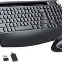 Full-Size Ergonomic Keyboard and Mouse, 2.4GHz Wireless Keyboard and vertical Mouse with Tablet Phone Holder, Wrist Rest for Computer Mac PC Laptop Chromebook, Black