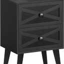 Lerliuo Nightstand, Black End Table with 2 Drawers Barn Door Decorated, Mid Century Modern Night Stand, Bed Side Table with Storage, Solid Wood Legs Cabinet Dresser for Living Room, Bedroom, Dorm (Set of 1)