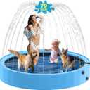 Raxurt Dog Pool with Sprinkler, 79'' Foldable Dog Pools for Large Dogs, 2-in-1 Sprinkler Pool Heavy Duty, PVC Non Slip Pet Bathing Tub for Outdoor Backyard, Blue
