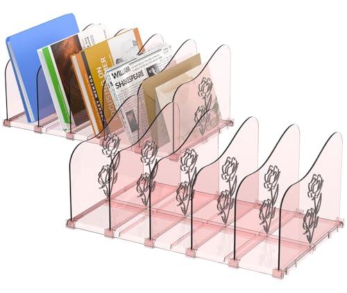 COWVTUJ Adjustable Rose File Organizer for Desk, Vertical File Folder Holders for Magazines, Upright Desktop Binder Organizer, Clear Paper Bookshelf Divider File Sorter for School Office Supplies