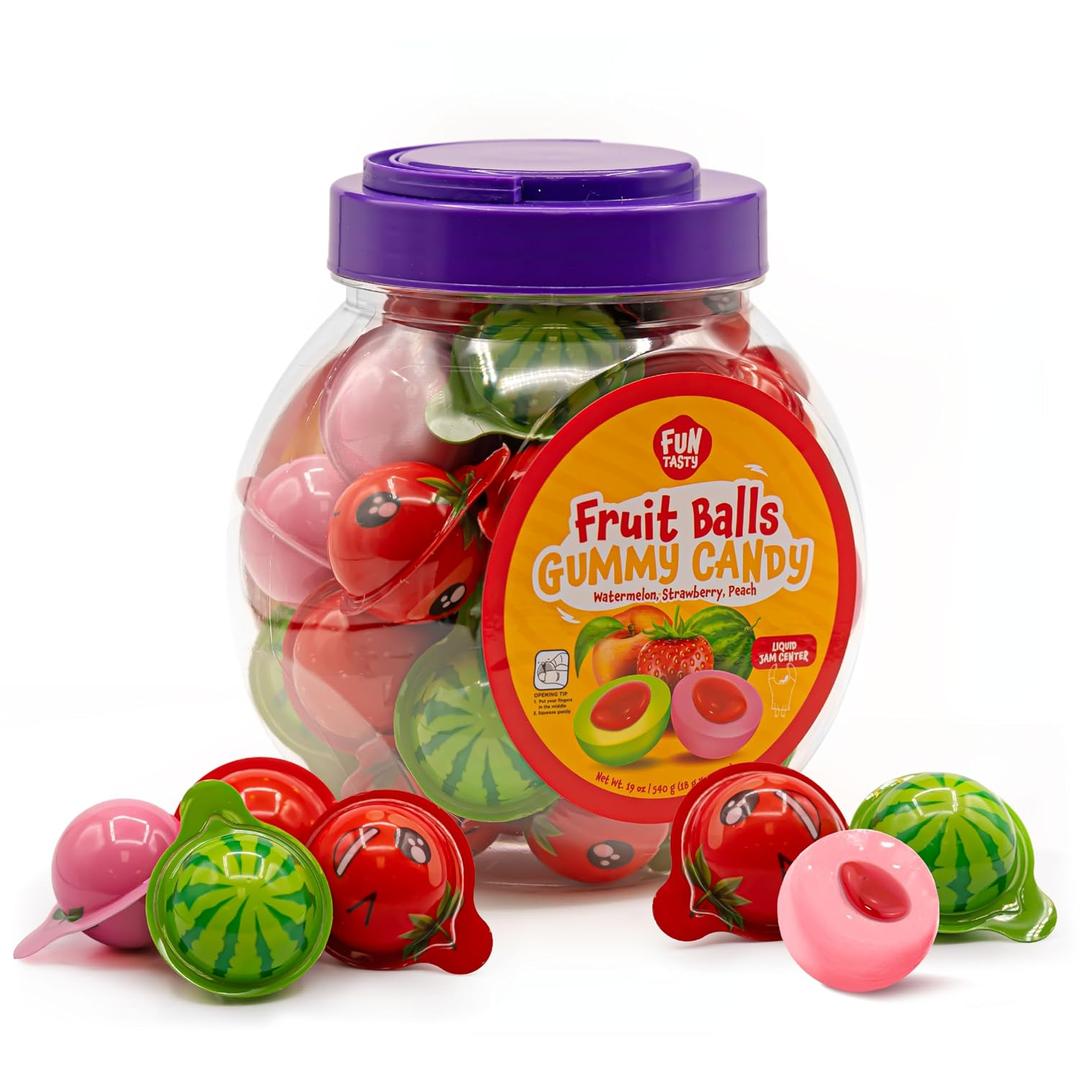Fruit Gummy Balls Mix, Jelly Filled Gummies - 30 Count, 19 Oz Jar (EXP 08/02/27)