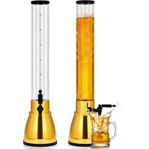 FillTouch 2 Pack Mimosa Tower Dispenser 3l/101 oz, Gold | Beer Dispenser with Detachable Ice Tube Oktoberfest Drink Mimosa Tower with Spigot for Home Game Nights Party Supplies