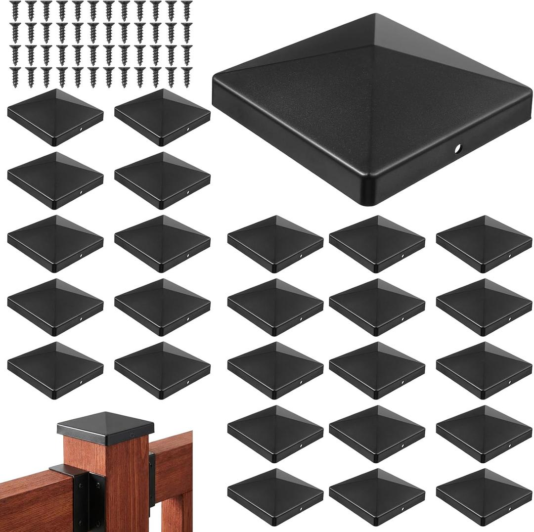 24 Pcs 4x4 Post Caps, Plastic Pyramid Caps Cover, Fits for Actual 4x4 Inch Wood Posts, UV Fade Resistant Outdoor Protection for Fence Mailbox and Deck, Long-Lasting, Black