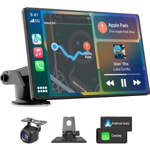 2026 Enhanced Carplay Screen for Car - 7" HD Portable Carplay & Android Auto with Bluetooth, HD Backup Camera, GPS Navigation, Siri, FM Radio, AUX, and Mirror Link  Compatible with All Vehicles