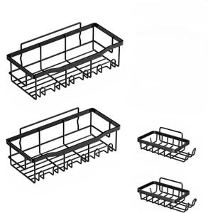 Premium Stainless Steel Shower Enclosure Non Perforated Bathroom Shelf Shower Rack Sticky Shower Box 5 Pack Black Stainless Steel Bath Organizer Bathroom Storage and Home Decoration