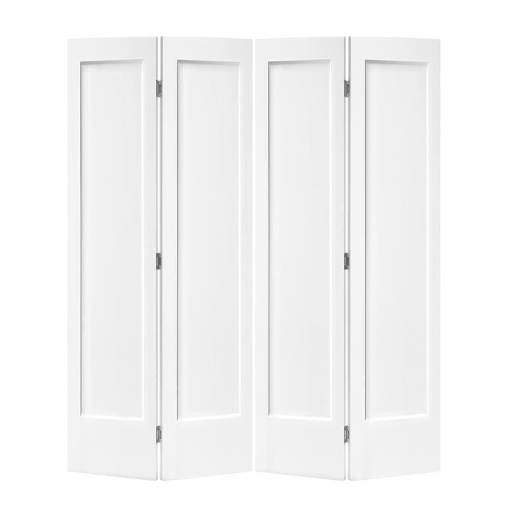 48 in. x 80 in. 1 Panel Shaker White Painted MDF Composite Bi-Fold Double Closet Door with Hardware Kit