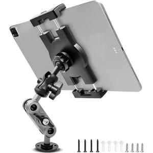 Aluminum Heavy Duty Drill Base Tablet Holder Car Mount Dashboard, 360 Adjustable 2-Stage Stand for 4.7-12.9" iPad Pro/Air/Mini/Samsung Galaxy Tab, for Car Truck Wall Desk Commercial Vehicle