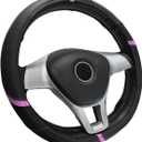 Car Steering Wheel Cover, 15 Inch Microfiber Leather Steering Wheel Protector with Anti-Slip Grip, Breathable Sporty Wheel Wrap Interior Decoration for Sedan Truck SUV (Pink)
