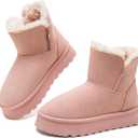 THATXUAOV Womens Ankle Winter Boots, Anti-Slip Suede Mini Boot For Women,Side Zipper Platform Slip On Snow Boots With Fur Lining (7.5, Pink)