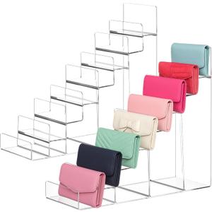 Kathfly 2 Pack 8-Tier Acrylic Wallet Display Stand Clear Purse & Handbag Organizer Riser Shelf for Perfume, Sunglasses, Cosmetics, Jewelry Vendor Display for Craft Fairs, Retail
