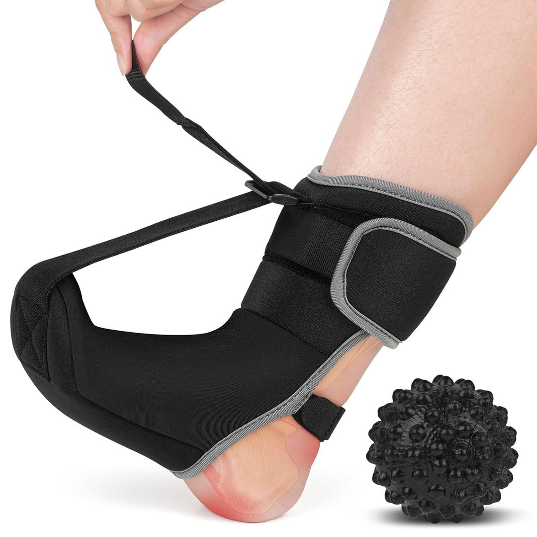 Plantar Fasciitis Night Splint Sock with Massage Ball for Tension Relief, Alleviate Pain from Plantar Fasciitis, Arch Pain, Heel Spur, Foot-drop and Achilles Tendonitis, Soft and Comfortable Foot Brace for Men and Women, Medium-Black