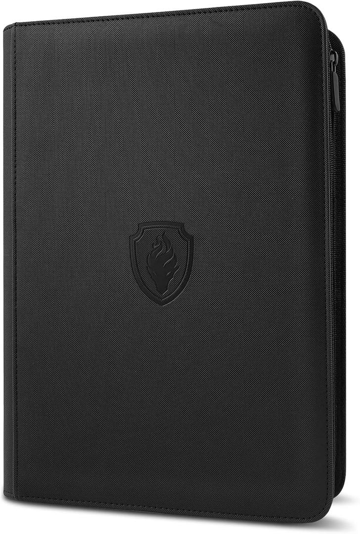 Premium Zip Card Binder, Fabmaker 9 Pocket Trading Card Binder, PU Cover Zipper Card Collection Album, Sturdy 360 Side-Loading Card Folder Holder for Game & Sports Cards, Black