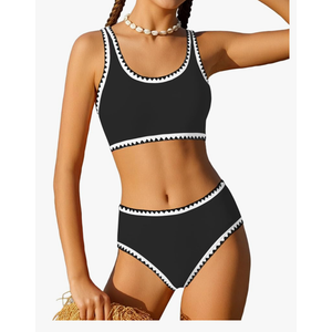 WIQI Girls Swimsuits Bikini Set 2 Piece Bathing Suit Color Contrast Trim Swimwear Size 11-12 Y