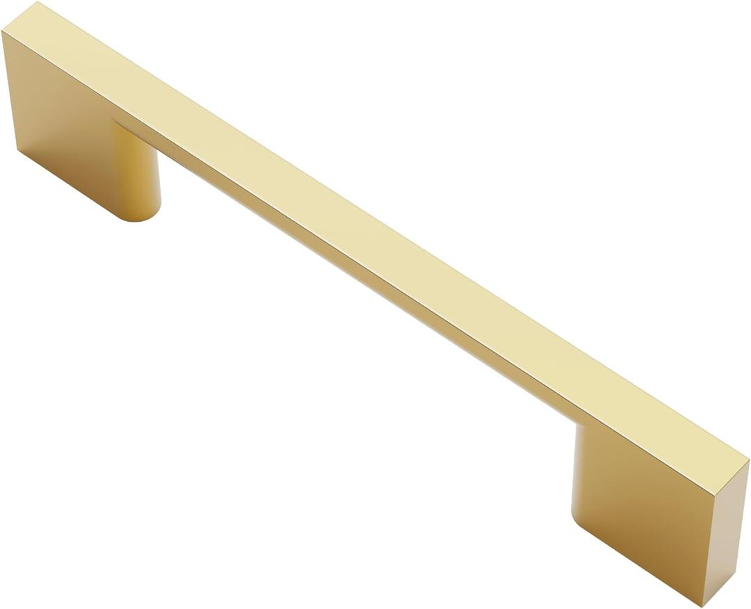 Alzassbg 10 Pack Brushed Gold Cabinet Pulls, 3-3/4 Inch(96mm) Hole Centers Rectangle Cabinet Handles Kitchen Pulls for Drawers and Cabinets AL3051MGP
