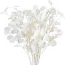 OJRTHDE 7PCS Long Artificial Eucalyptus Stems 35.4" Tall Fake Branches with White Silk Apple Leaves Summer Plants Bouquet Wedding Party Flowers Arrangement Accessories Home Table Festival Decorations, White