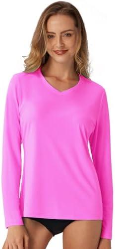 SG Edge Women's Standard V-Neck UPF 50+ Long Sleeve Swim Rash Guard Shirt Quick Dry Lightweight Moisture Wicking Size S