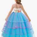 DYMCII Girls Unicorn Birthday Costume Princess Sleeveless Tulle Dress Halloween Christmas Party Pageant Long Ball Gown Size 170
