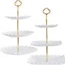 RAUVOLFIA 2 Pack of Plastic Round & Square Dessert Cupcake Stand, 3 Tier Cup Cake Holder Tower for Tea Party/Birthday/Wedding, Plastic Tiered Serving Tray (White)