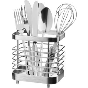 Utensil Holder, Stainless Steel Utensil Drying Rack for Kitchen Counter, Silverware Cutlery Flatware Holder Forks, Knives, Spoons, Chopsticks Organizer (Silver) (4"Lx3"Wx4"H, Silver)