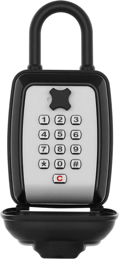 Key Lock Box With Code, Large Capacity 9 Digit Combination Lock Box, Portable U shaped Shackle Outdoor Weatherproof Security Safe for Homes, Garages, Offices, Realtors