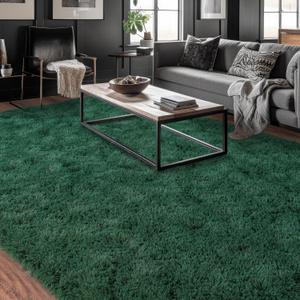 Dssimo Super Fluffy Area Rug for Living Room, 5x7 Modern Shag Dark Green Rugs, Soft and Cozy Plush Large Carpet for Kids, Girls Boys and Teens Decorations for Bedroom Dorm Nursery Classroom, Green
