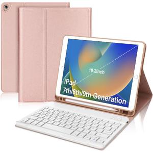 SENGBIRCH - Funda con Teclado de Espaol for iPad 7a 8a 9a Genaracin (10.2 Pulgada), con Inalmbrico Teclado Bluetooth Magntico Desmontable, Rosa (Pink)