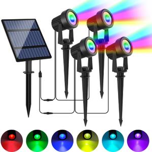 RGB Solar Spot Lights Outdoor 4Pack Color Changing Landscape Lighting IP65 Waterproof Auto Dusk to Dawn SpotLights Christmas Decorative Lighting for Garden Yard Pathway