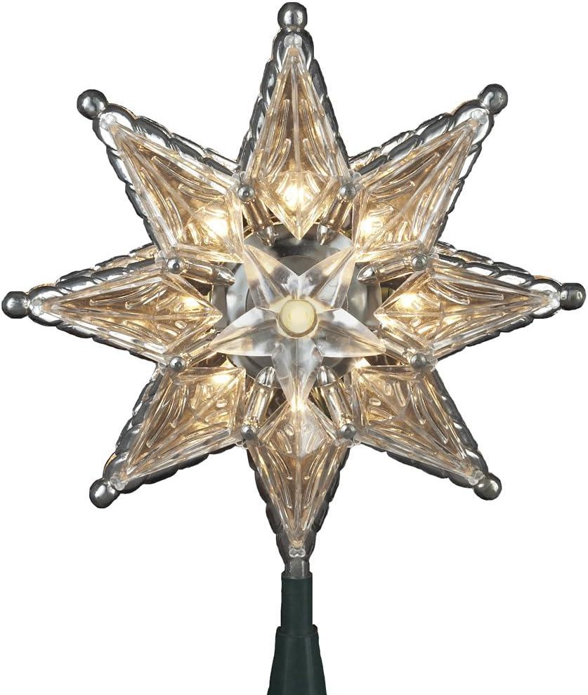 Kurt Adler 10-Light 8-Point Star Christmas Treetop, 8-Inch, Clear