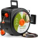 Retractable Garden Hose Reel 100 ft x 1/2 in, Super Heavy Duty Automatic Wall Mount Water Hoses Reels for Outdoor, Any Length Lock, Slow Return System,180 Swivel Bracket,10 Pattern Nozzle
