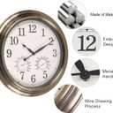 16 Inch Outdoor Clocks, Metal-Frame Outdoor Clocks Waterproof, Silent Outdoor Wall Clock for Patio Pool, Bronze