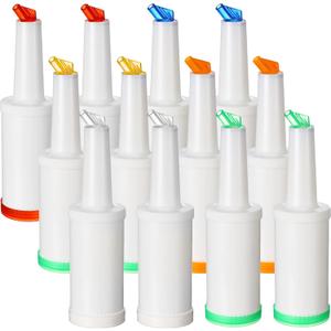CHENGU 12 Pack Bar Pour Colorful Juice Pouring Bottle Containers 34 oz Plastic Juice Dispensers in 6 Colors for Bar Home Kitchen Party Supplies