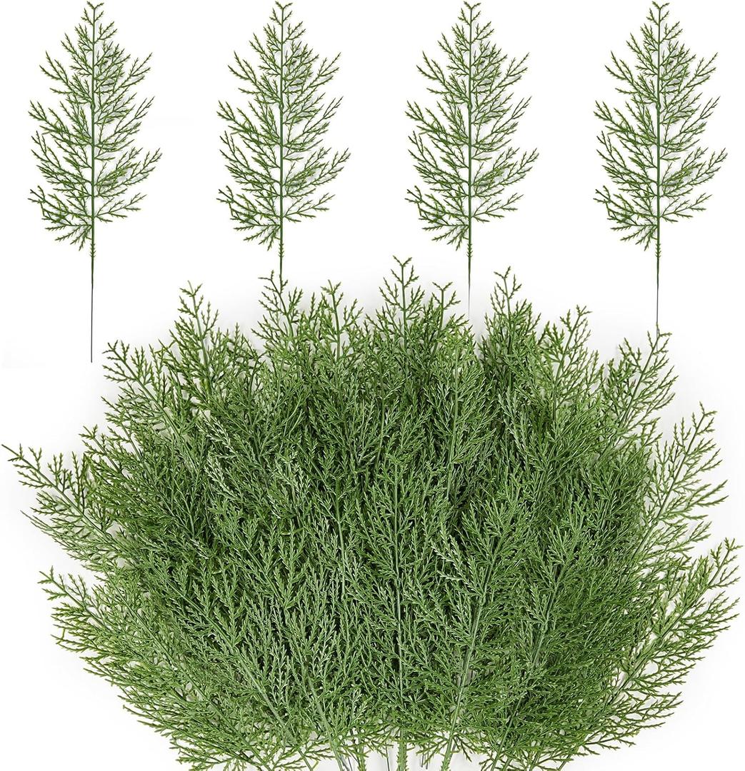 TUZAZO 40 PCS Artificial Pine Branches, 14 Inches Christmas Faux Cedar Greenery Stems Fake Pine Picks for Christmas Wreath Garland DIY Crafts Table Home Decor