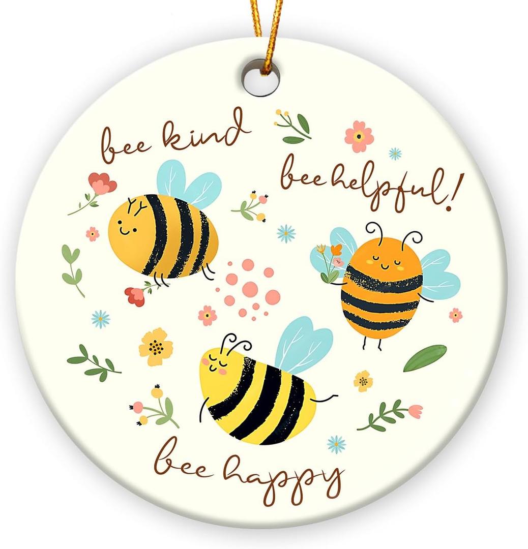 2 x Bee Christmas Ornament 2025 - Cute Bee Gifts for Women Men Boys Girls, Bees Lover Gifts for Friends Neighbors, Ceramic Christmas Ornaments for Tree Decor - Holiday Keepsake & Xmas Gift Exchange Idea