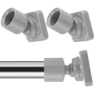L Shape Shower Curtain Rod Holder - 25mm Angled Mount with Swivel Joints & Hardware Kit, Drilling Required (2, Grey)