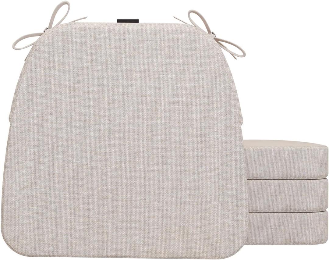 AAAAAcessories D-Shaped Chair Cushions, 2" Thick Dining Chair Pads with Ties and Removable, Machine-Washable Cover, 17" x 16", Set of 4, Ivory